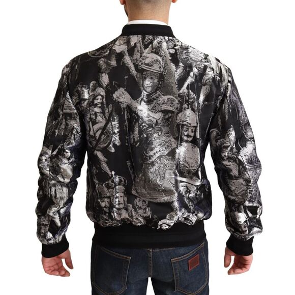 Dolce & Gabbana Black Silver Puppi Motive Bomber Men's Jacket - Picture 3 of 5
